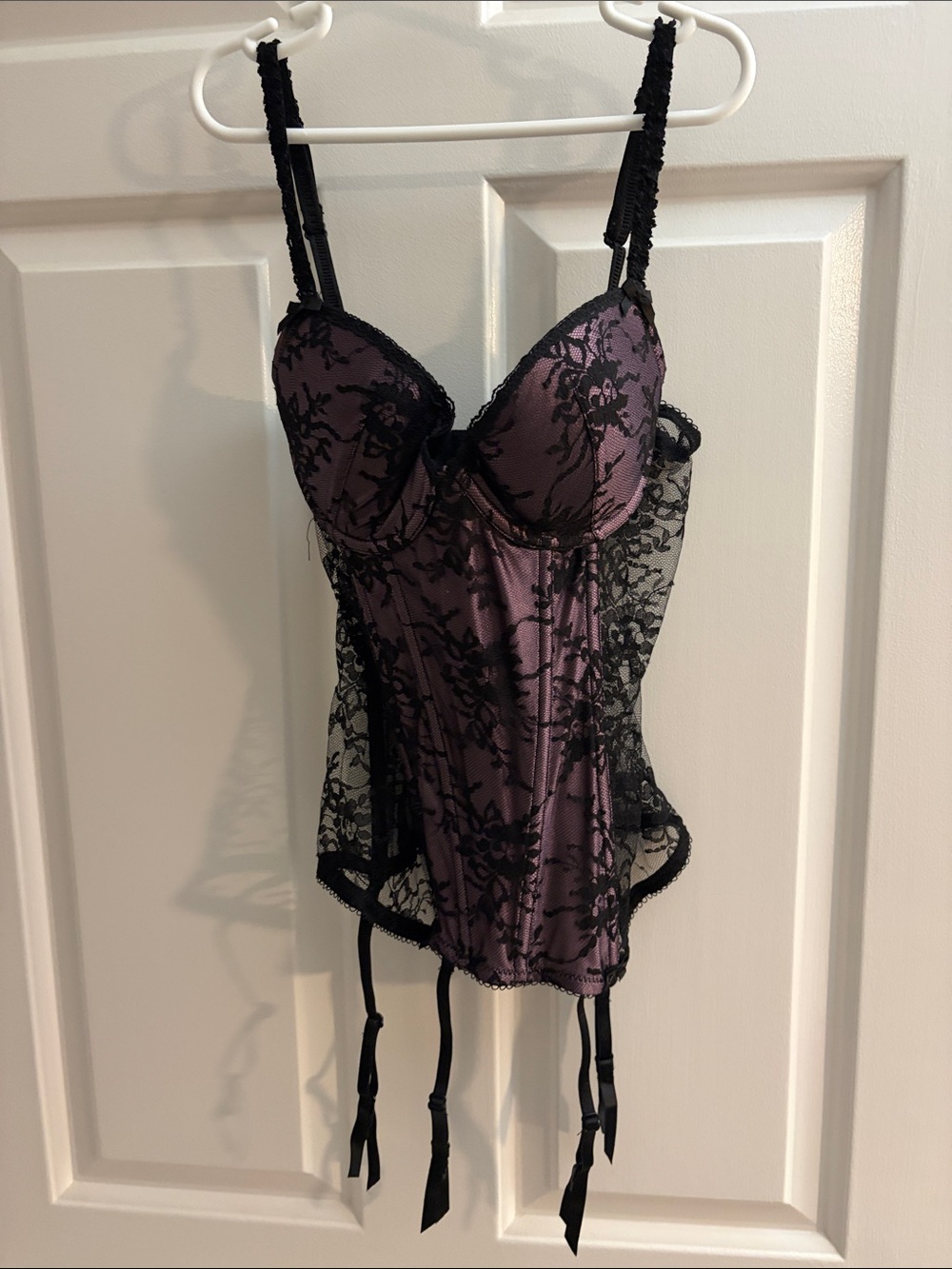 H&M Purple Lace-Overlay Bustier with Black Accents